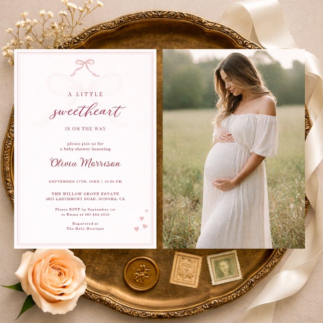 Kleine Süße Rosa Schleife Foto Baby Shower Einladung (Von Creator hochgeladen)