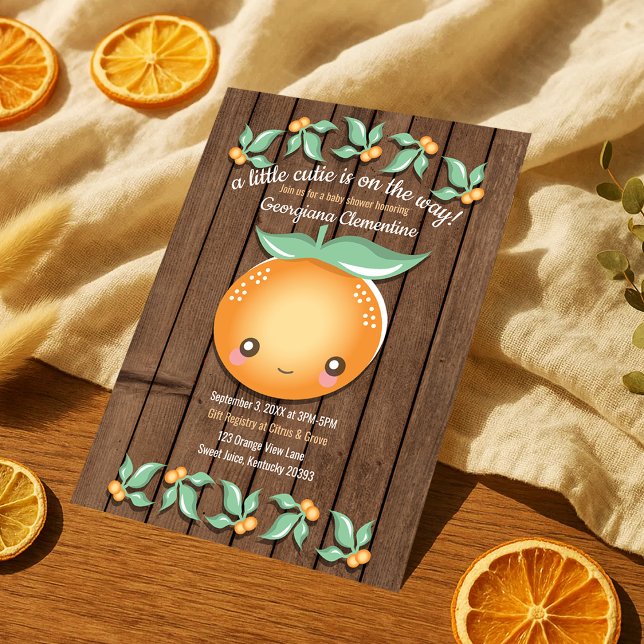 Kleine Süsse Rustic Citrus Clementines Babydusche Einladung (Little Cutie Rustic Citrus Clementines Baby Shower Invitation)