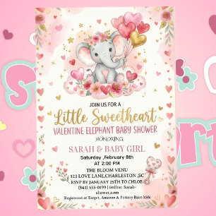 Kleine Süße-Valentins-Elefanten-Babyparty Einladung