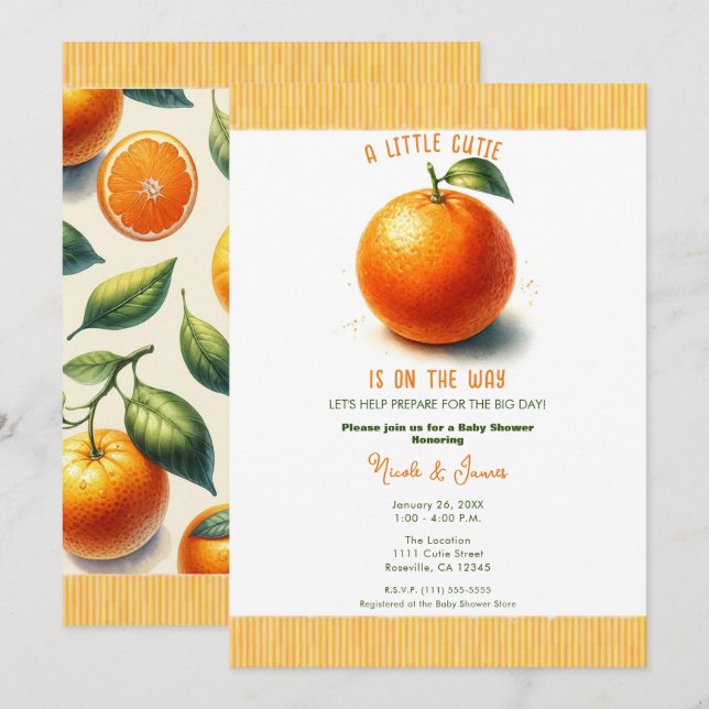 Kleine Süsse Wasserfarben Orange Babydusche Einladung (Vorne/Hinten)