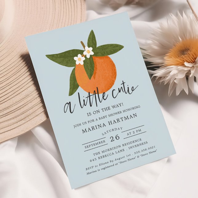 Kleine Süsse Zitrusblüten Babydusche Blau Einladung (Von Creator hochgeladen)