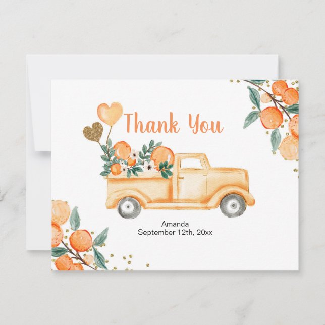 Kleine Süssen Orange Truck Danke Karte (Vorderseite)