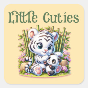 Kleine Süssen Panda & Tiger Quadratischer Aufkleber