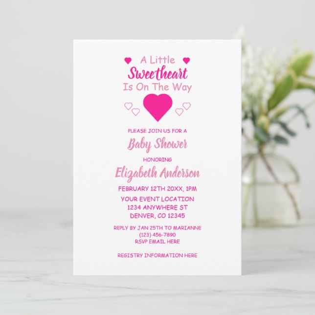 Kleine Sweetheart Baby Dusche Einladung (Stehend Vorderseite)
