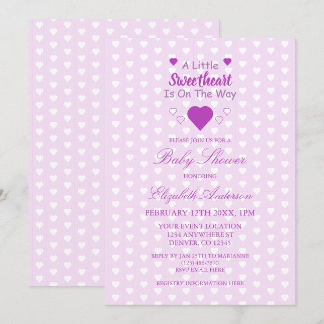 Kleine Sweetheart Baby Dusche Einladung (Vorne/Hinten)