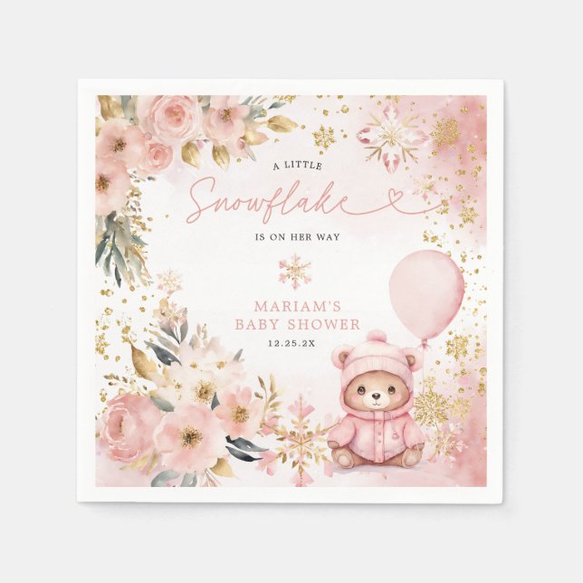 Kleine Sweetheart Pink Bläserbeere Babydusche Serviette (Vorderseite)