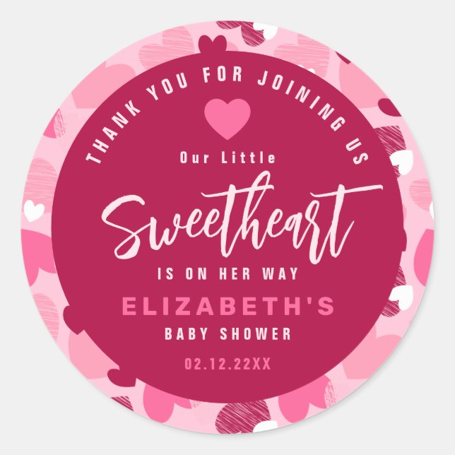 Kleine Sweetheart Pink Valentine's Baby Dusche Runder Aufkleber (Vorderseite)