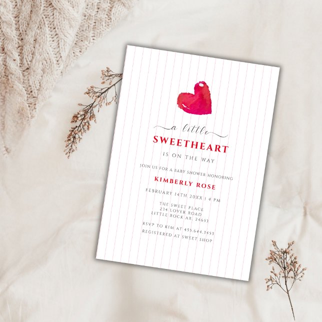 Kleine Sweetheart Stripe Babydusche Einladung (Simple Little Sweetheart Stripe Baby Shower Invitation)