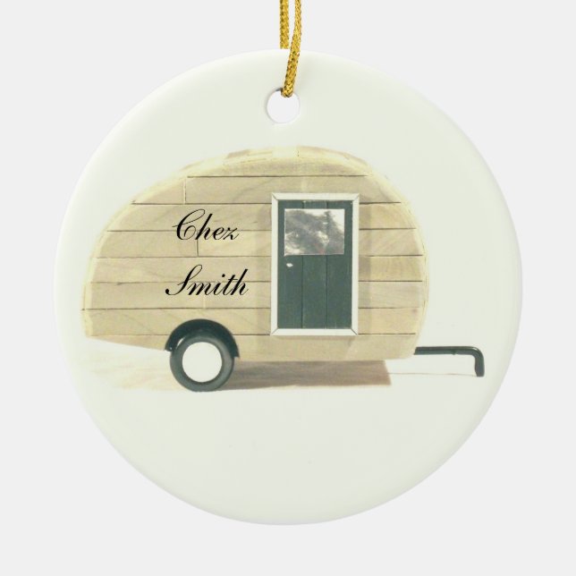 Kleine Teardropwohnwagen-Casa Keramik Ornament (Vorne)