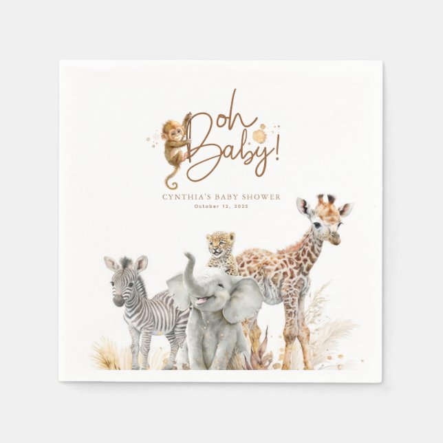 Kleine Tiere Jungle Safari Baby Dusche Brown Serviette (Vorderseite)