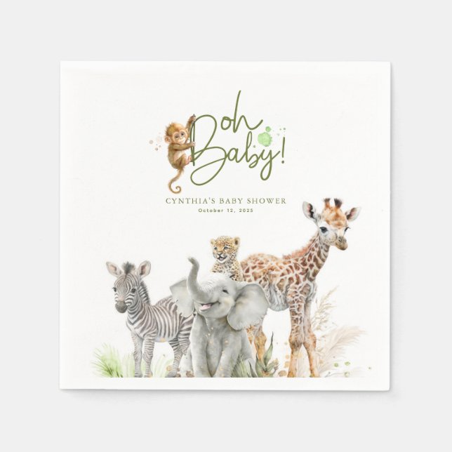 Kleine Tiere Jungle Safari Baby Dusche Brown Serviette (Vorderseite)