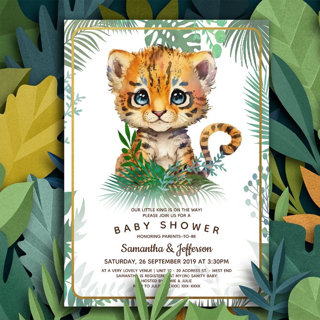 Kleine Tiger Baby Dusche Einladung (Start your celebration with our “roar-some” very cute tiger baby shower invitation.)