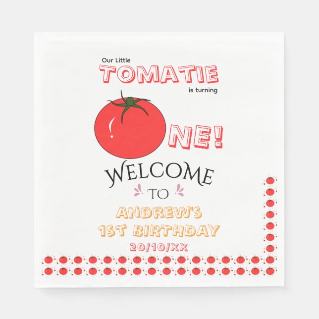 Kleine Tomatie wird Eins Süßer 1. Geburtstag Serviette (Vorderseite)