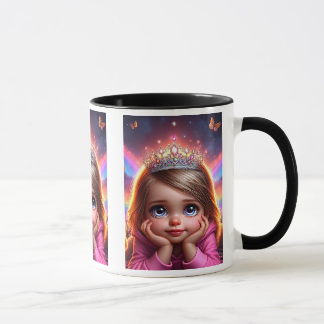 Kleine, träumende Prinzessin mit einer Krone. Tasse (Rechts)