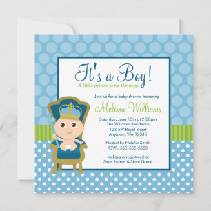 Kleine Tupfen-Jungen-Babyparty Prinz-Throne Einladung