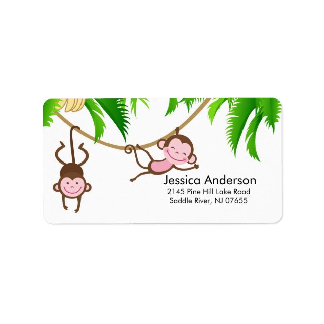 Kleine Twins Monkey Baby Dusche Adressetikett (Vorne)