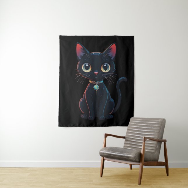 Kleine unheimliche schwarze Katze Wandteppich (Beispiel)