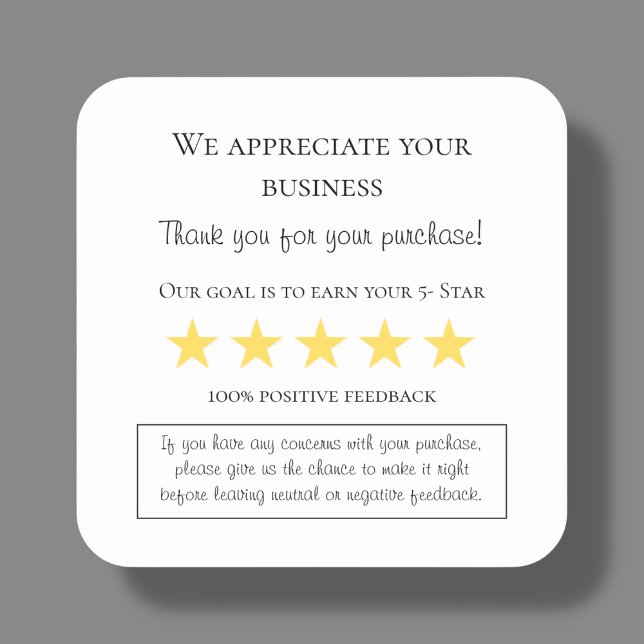 Kleine Unternehmen Vielen Dank Feedback Bestellung Quadratischer Aufkleber (Von Creator hochgeladen)