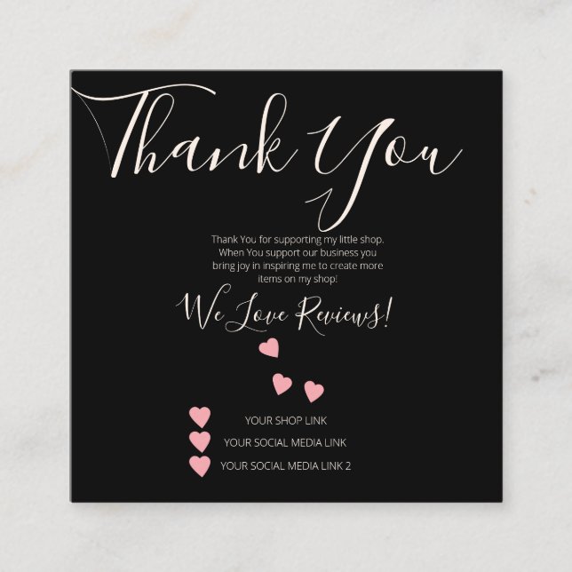 Kleine Unternehmen Vielen Dank Shop Review Hearts  Quadratische Visitenkarte (Vorderseite)
