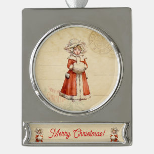 Kleine viktorianische Weihnachtssängerin benutzerd Banner-Ornament Silber