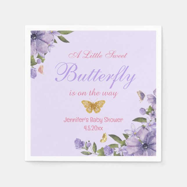 kleine violette Schmetterling-Blütendusche Serviette (Vorderseite)