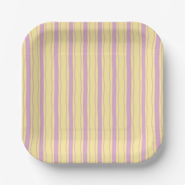 Kleine, violette und gelbe Streifen Pappteller (Vorderseite)