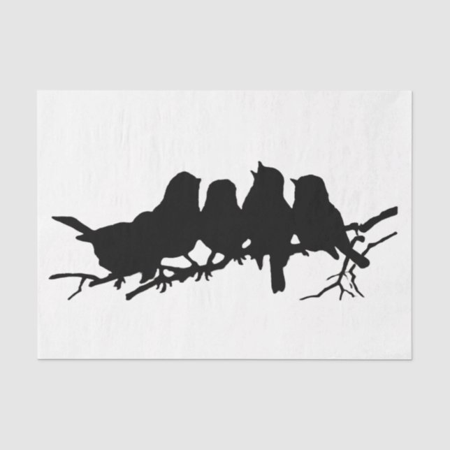 Kleine Vögel auf der zweispurigen schwarzen Silhou Seidenpapier (Vorderseite)