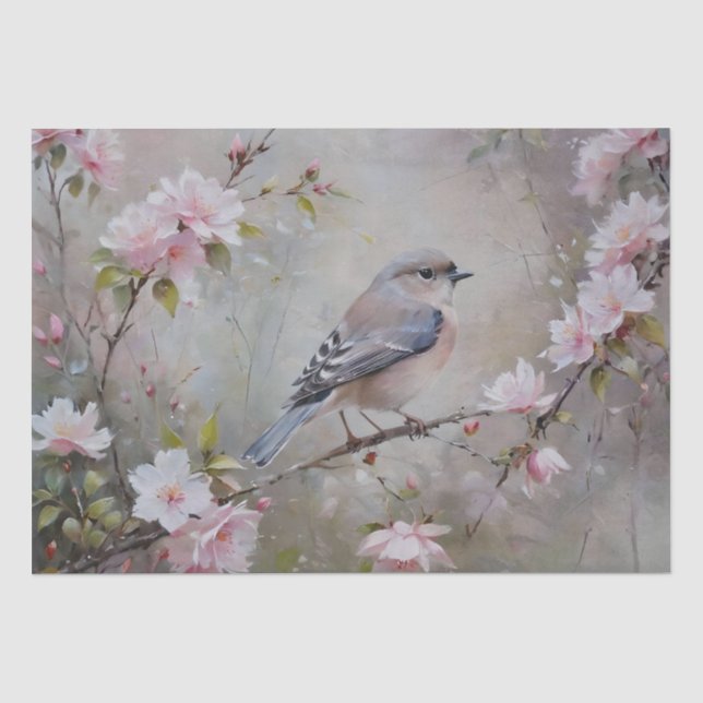 Kleine Vögel mit blühenden Blume Seidenpapier (Vorderseite)