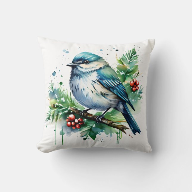 Kleine Vögel und Weihnachten-Grüntöne Kissen (Vorderseite)