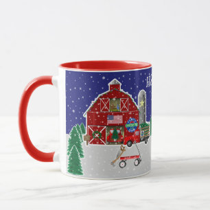 Kleine Weihnachtsbaumfarm und Stall im Red Truck Tasse