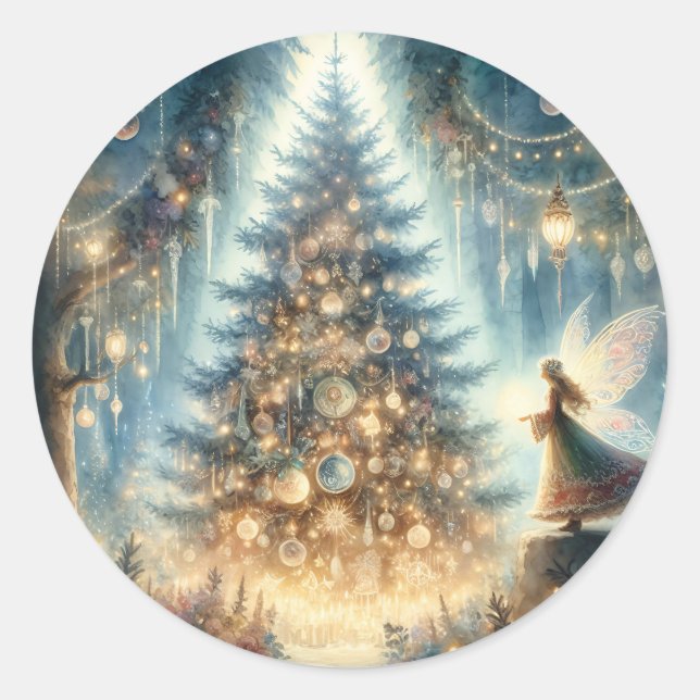 Kleine Weihnachtsfeier in einem verzauberten Wald Runder Aufkleber (Vorderseite)