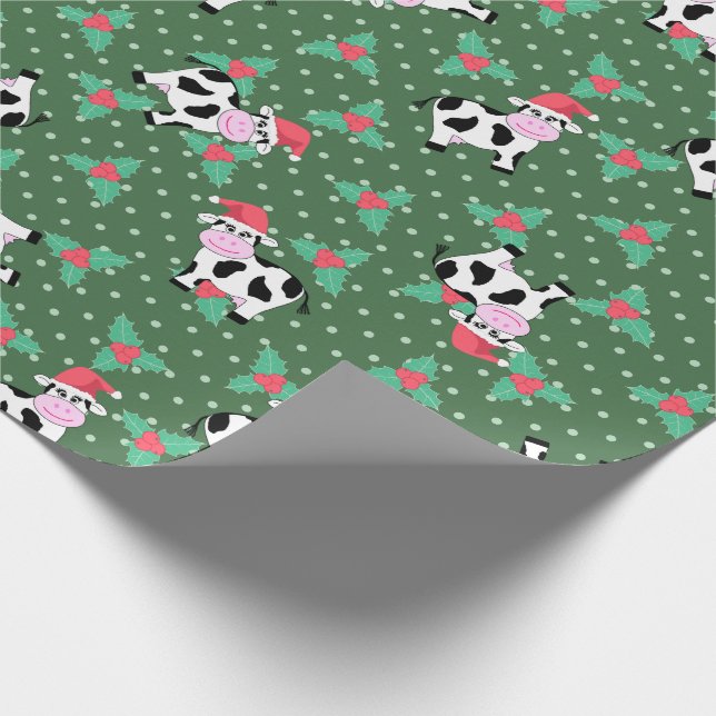 Kleine Weihnachtskühe und Holly Geschenkpapier (Ecke)