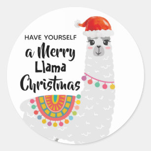 Kleine Weihnachtswünsche der Llama Weihnachtsmann Runder Aufkleber