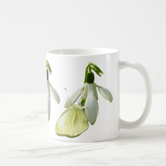Kleine Weiße auf Schneeglöckchen Kaffeetasse (Rechts)