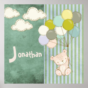 Kleine weiße Bären Ballons Junge Rustikal Poster