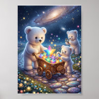 Kleine weiße Bären Magischer Geschenkkarren Sterne