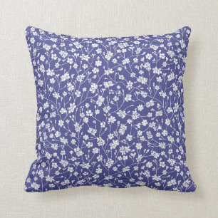 Kleine weiße Blume Periwinkle Blue Pillow 16x16 Kissen