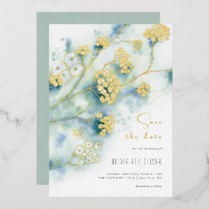 Kleine weiße Blume Save the Date Folieneinladung