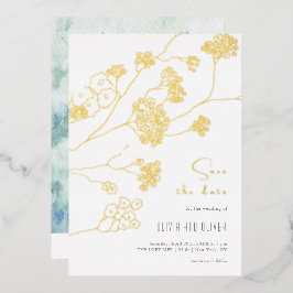 Kleine weiße Blume Save the Date Folieneinladung