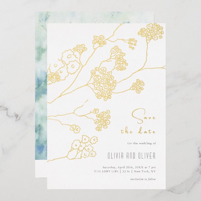 Kleine weiße Blume Save the Date Folieneinladung (Vorderseite/Rückseite)