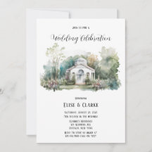 Kleine weiße Kirche und Florals Einladung zur Hoch