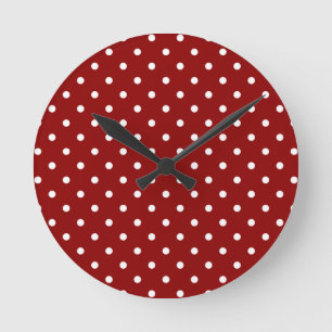 Kleine weiße Polka-Punkte Kirschrot Hintergrund Runde Wanduhr