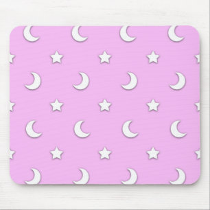 Kleine weiße Sterne und Monde auf Rosa Mousepad