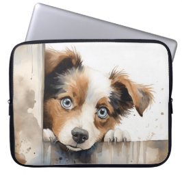 KLEINE WEISSE UND TAN PUPPING HUNDE ÜBER ZENTRUM LAPTOPSCHUTZHÜLLE