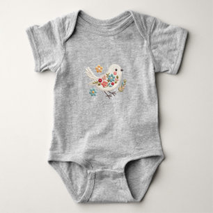 Kleine weiße Vogel-Blumen-Baby-Bodysuit Baby Strampler