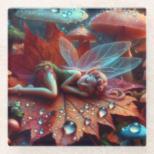 Kleine Whimsical Fairy Schlaf auf einem Lein Glasuntersetzer