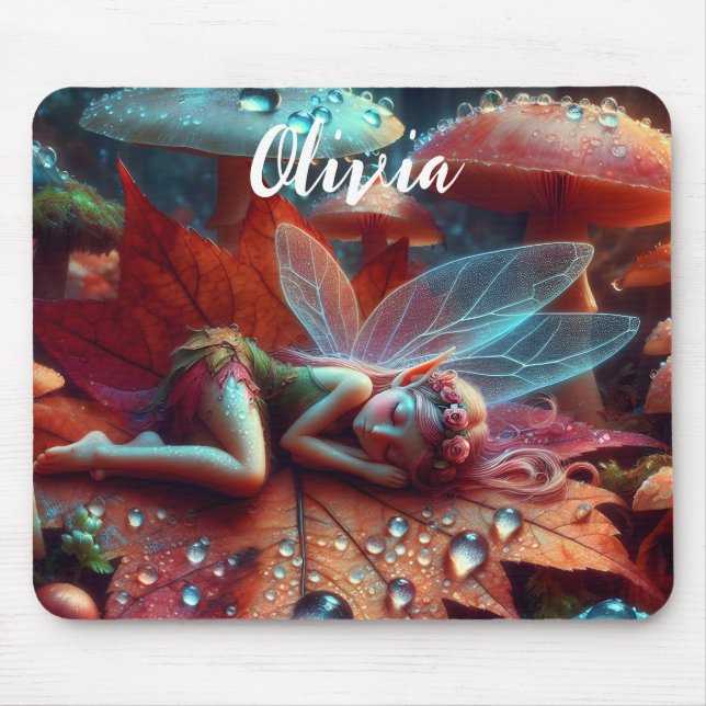Kleine Whimsical Fairy Schlaf auf einem Lein Mousepad (Vorne)