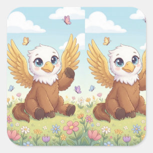 Kleine Wiese Griffin – Whimsische Fantasy-Aufklebe Quadratischer Aufkleber