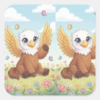 Kleine Wiese Griffin – Whimsische Fantasy-Aufklebe Quadratischer Aufkleber