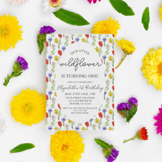 Kleine Wildblume 1. Geburtstag Einladung